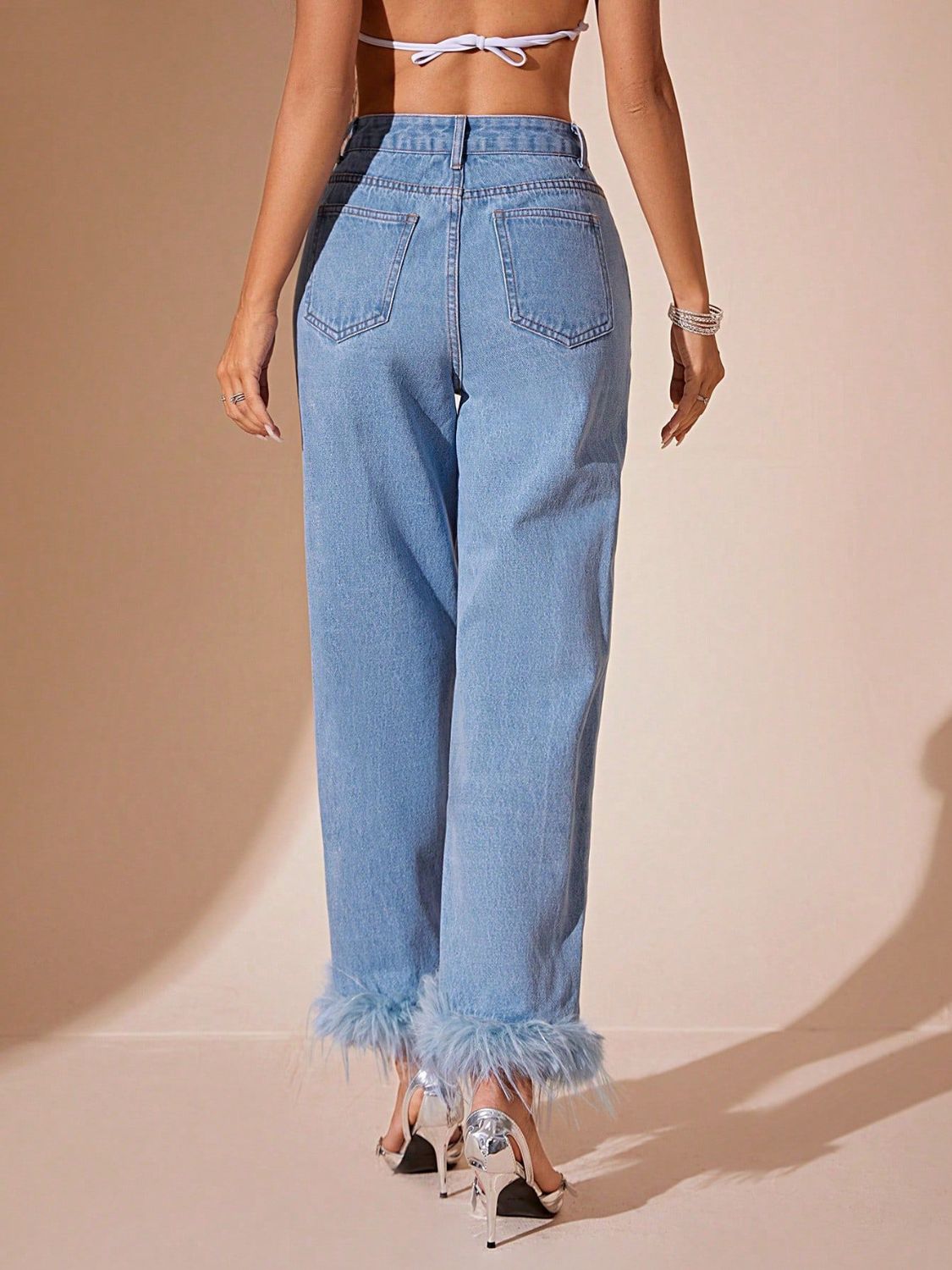 Plush Hem High Rise Straight Jeans - Flip Flop Dynasty