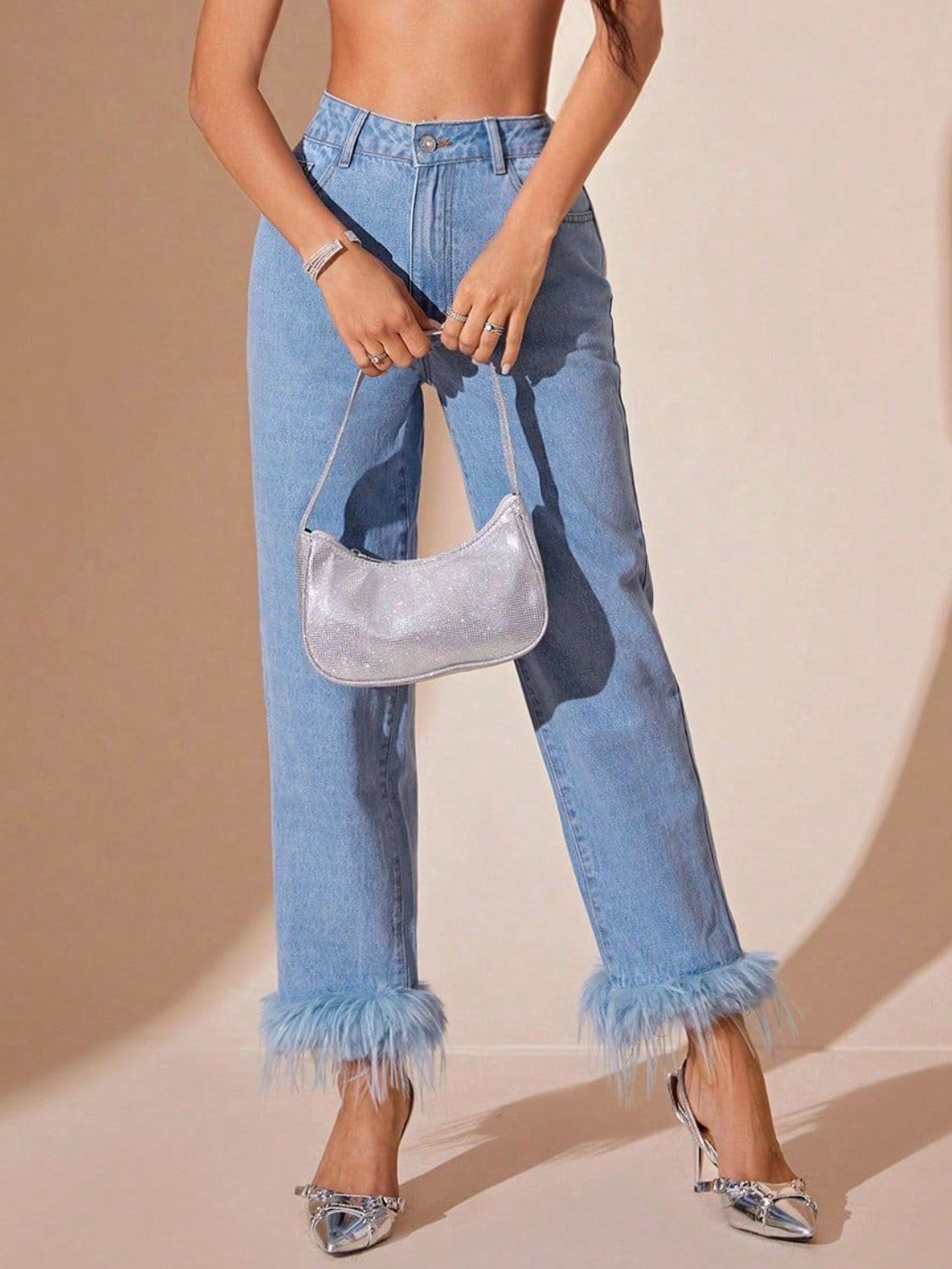 Plush Hem High Rise Straight Jeans - Flip Flop Dynasty