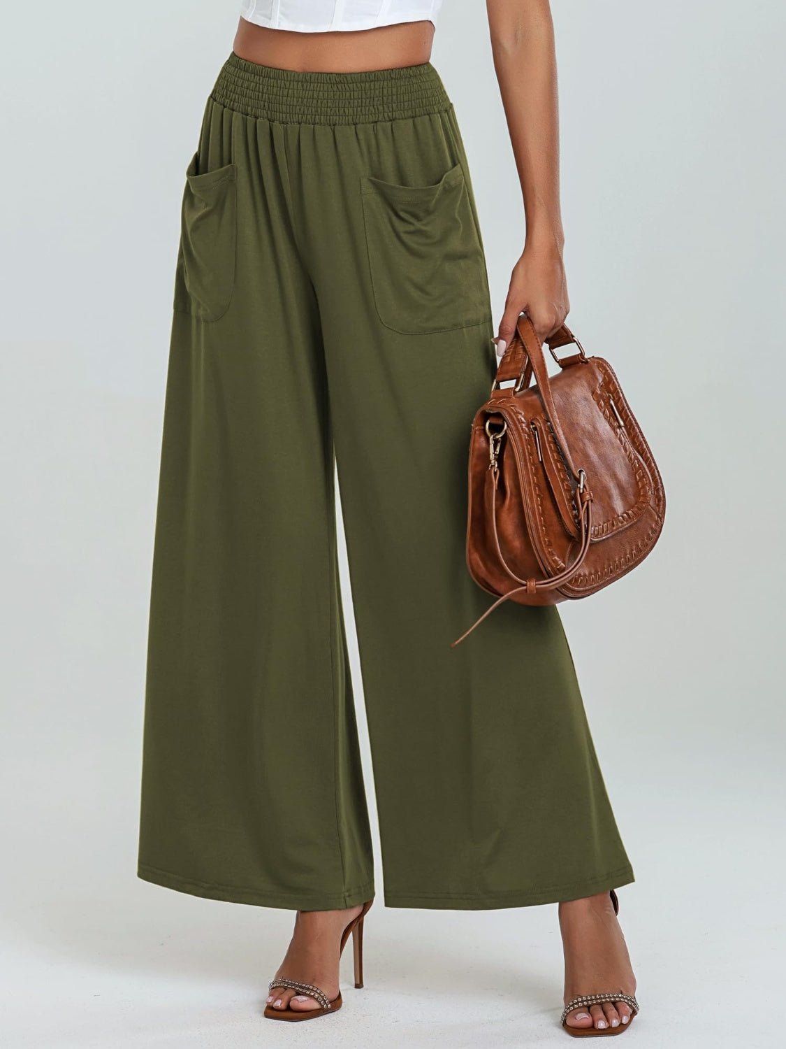 Pocketed Elastic Waist Wide Leg Pants - Flip Flop Dynasty
