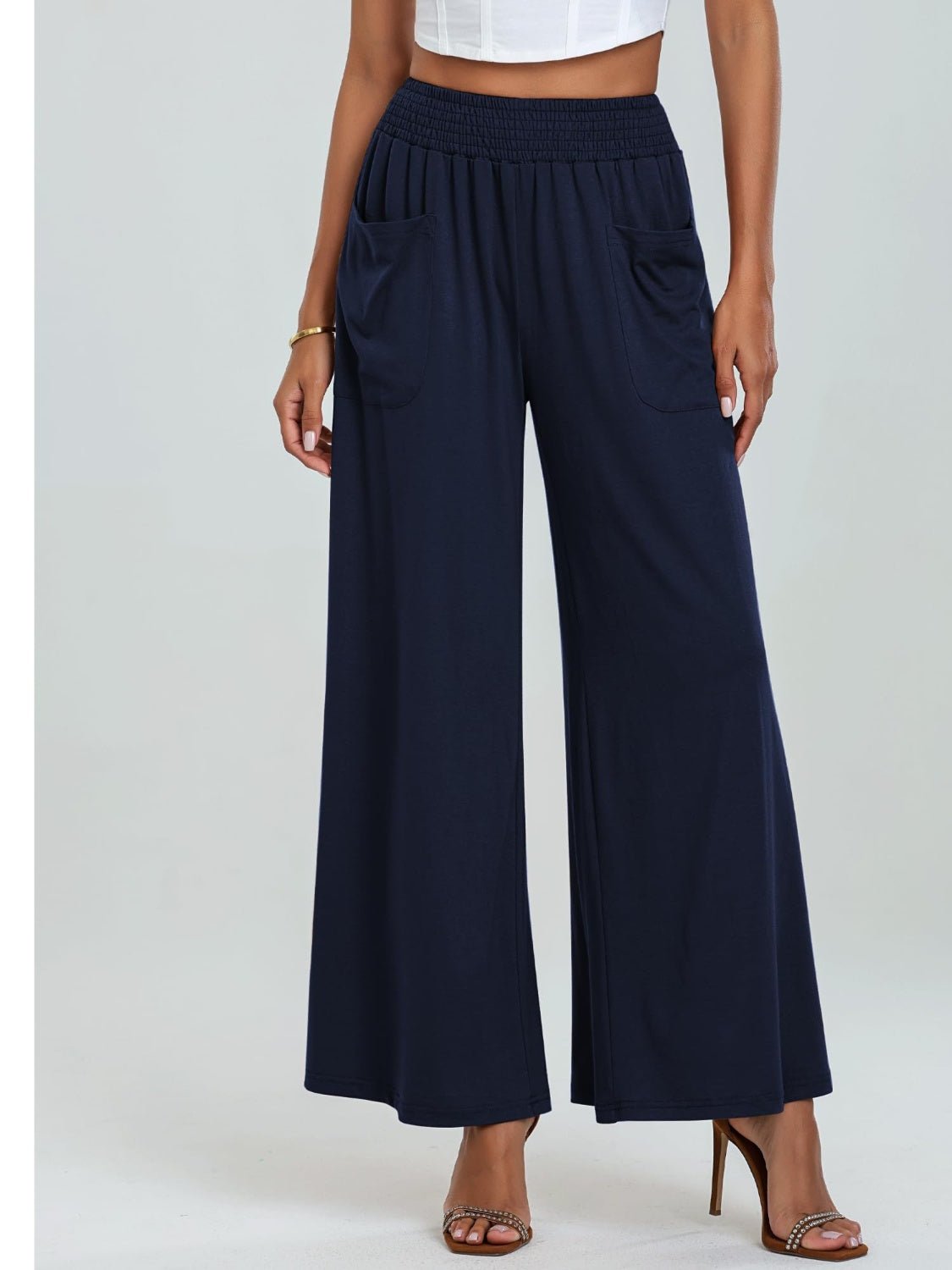 Pocketed Elastic Waist Wide Leg Pants - Flip Flop Dynasty