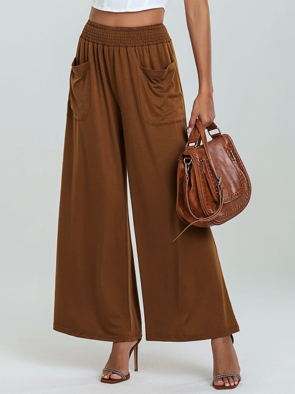 Pocketed Elastic Waist Wide Leg Pants - Flip Flop Dynasty
