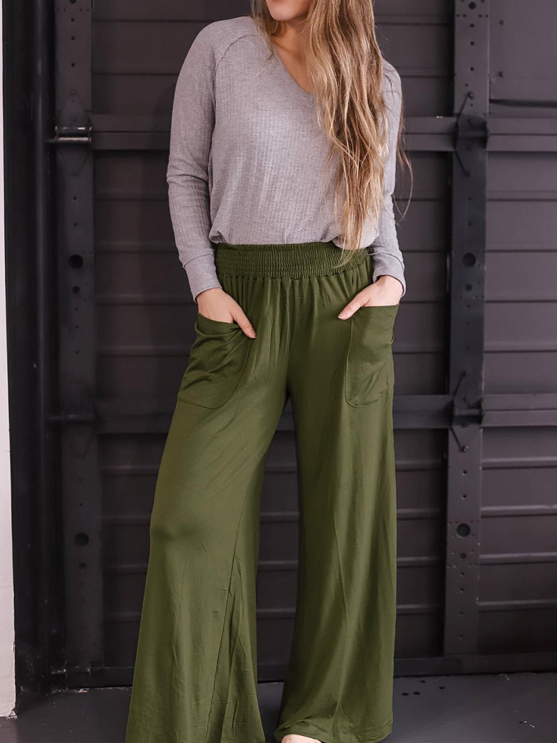 Pocketed Elastic Waist Wide Leg Pants - Flip Flop Dynasty