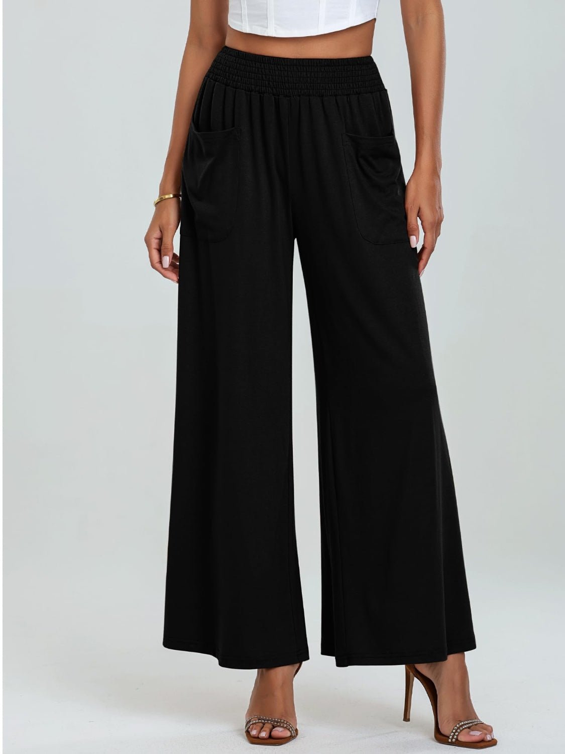 Pocketed Elastic Waist Wide Leg Pants - Flip Flop Dynasty