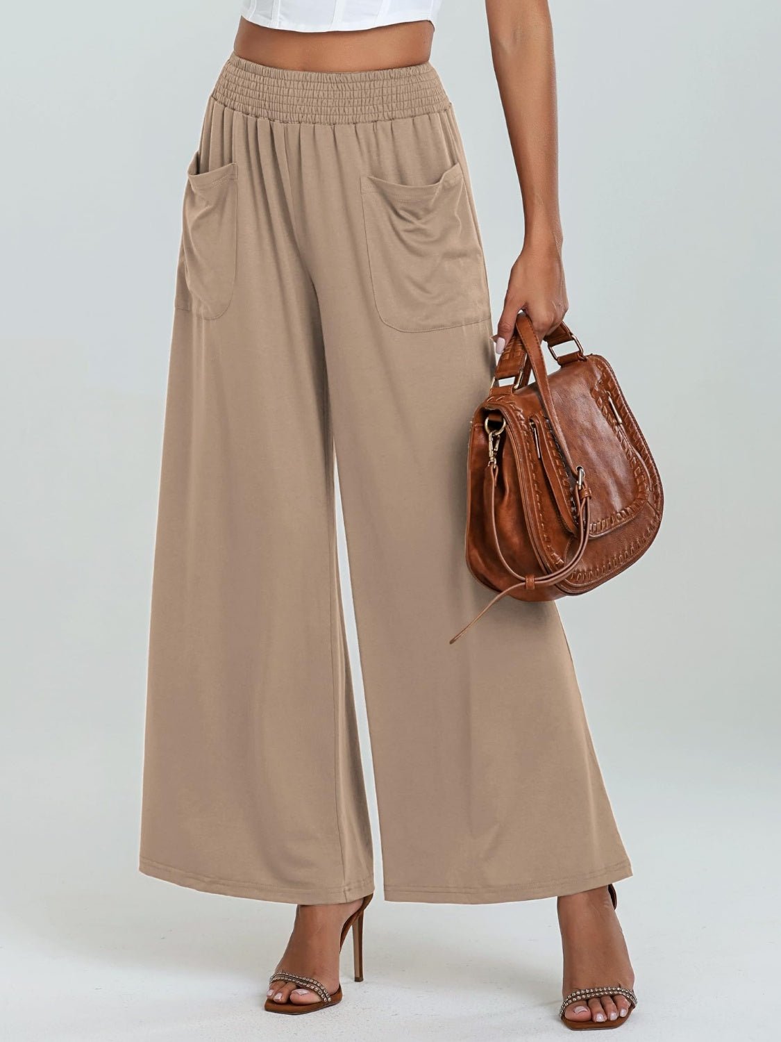 Pocketed Elastic Waist Wide Leg Pants - Flip Flop Dynasty