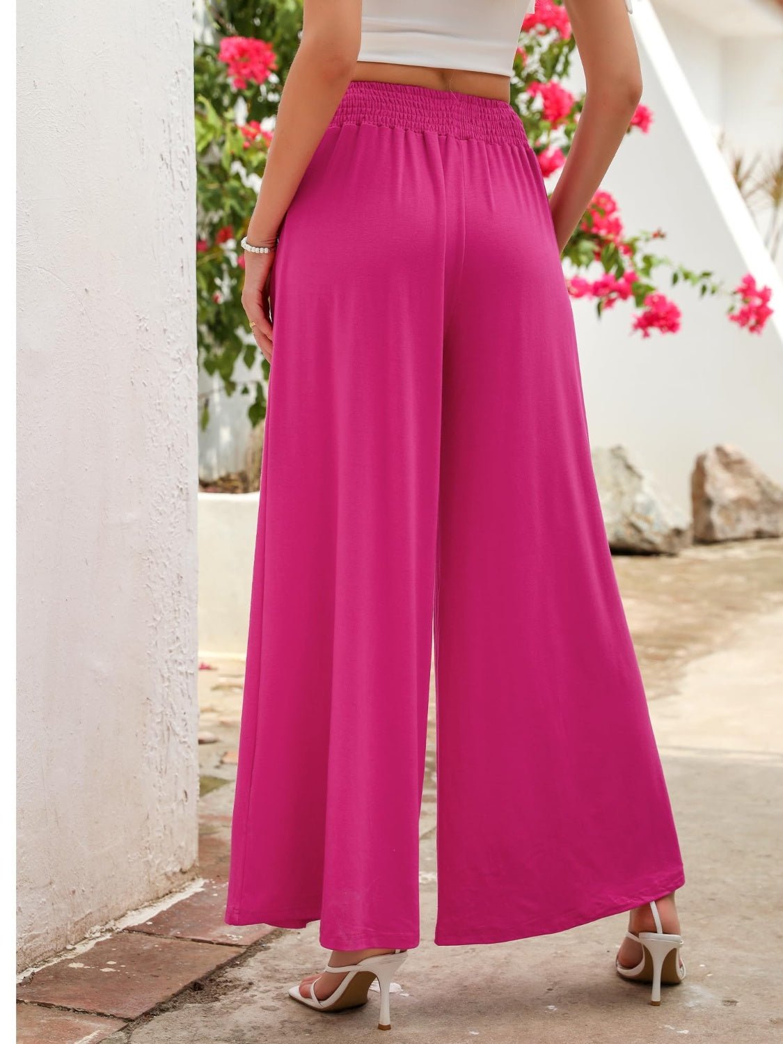 Pocketed Elastic Waist Wide Leg Pants - Flip Flop Dynasty