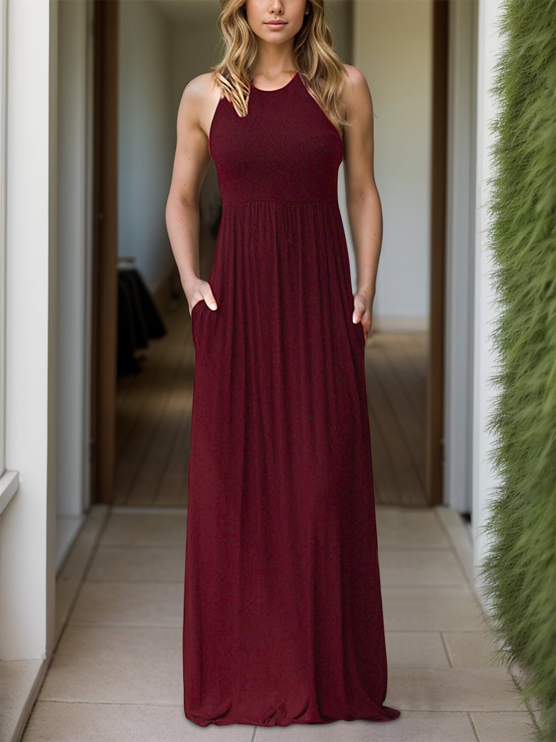 Pocketed Round Neck Sleeveless Dress - Flip Flop Dynasty