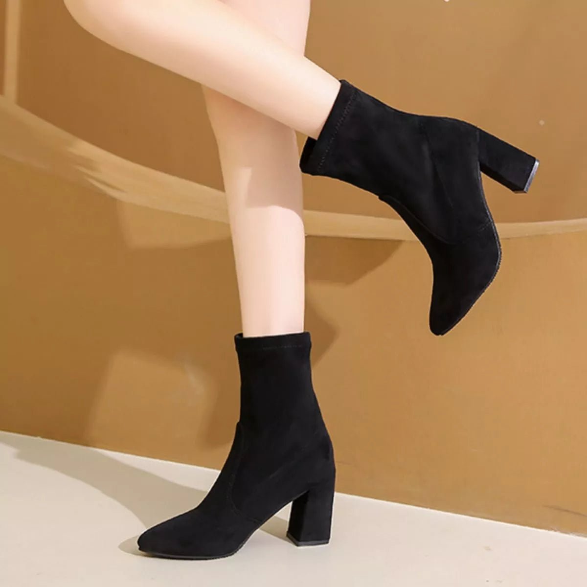 Point Toe Block Heels Boots - Flip Flop Dynasty