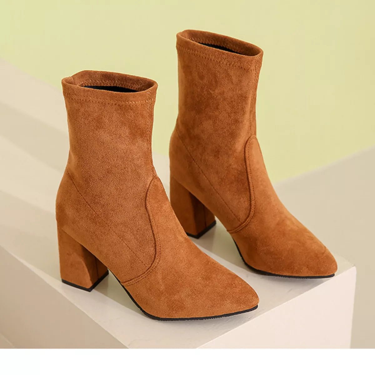 Point Toe Block Heels Boots - Flip Flop Dynasty