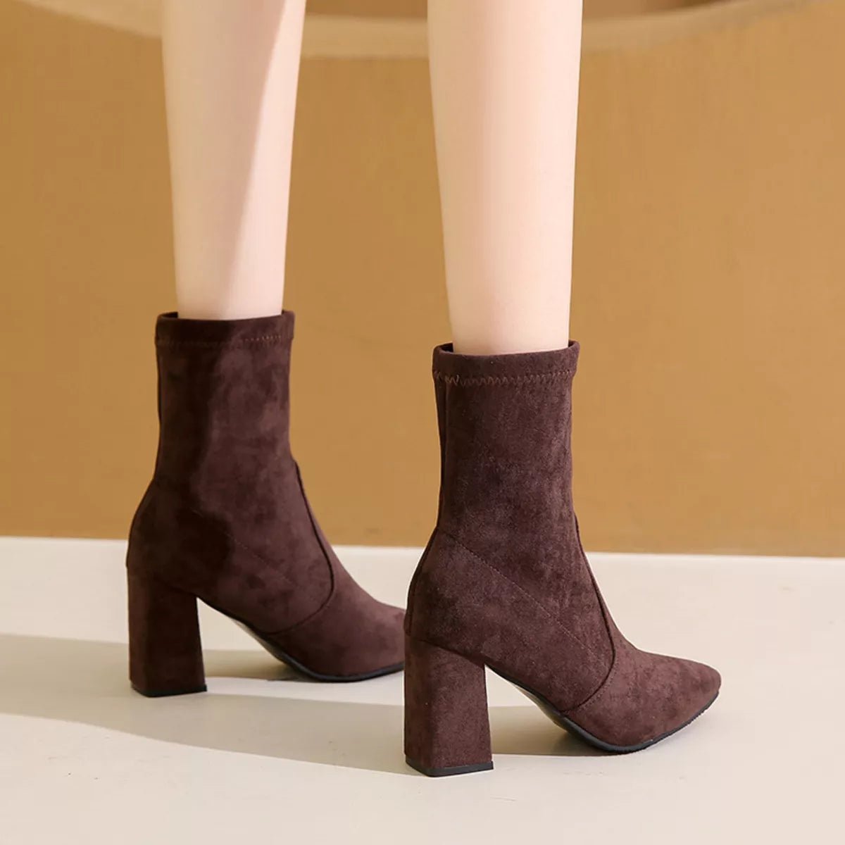 Point Toe Block Heels Boots - Flip Flop Dynasty
