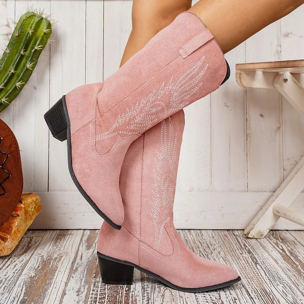 Point Toe Block Heels Boots - Flip Flop Dynasty