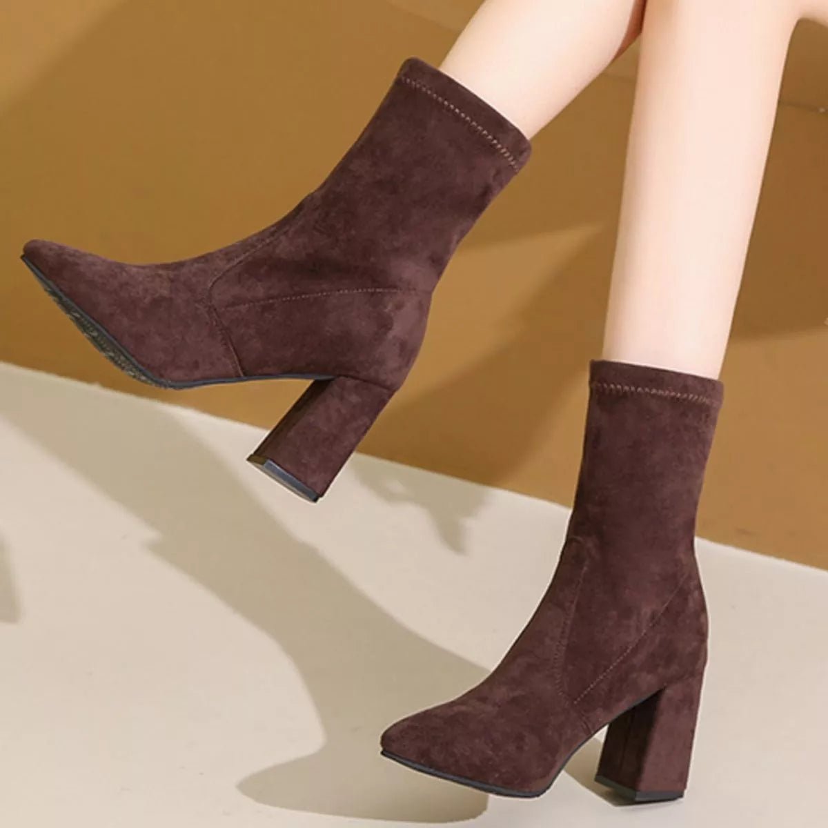 Point Toe Block Heels Boots - Flip Flop Dynasty