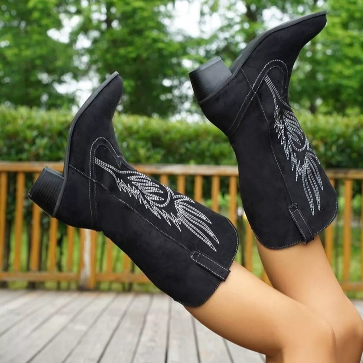 Point Toe Block Heels Boots - Flip Flop Dynasty