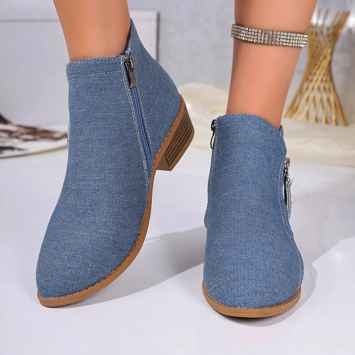 Point Toe Block Heels Boots - Flip Flop Dynasty
