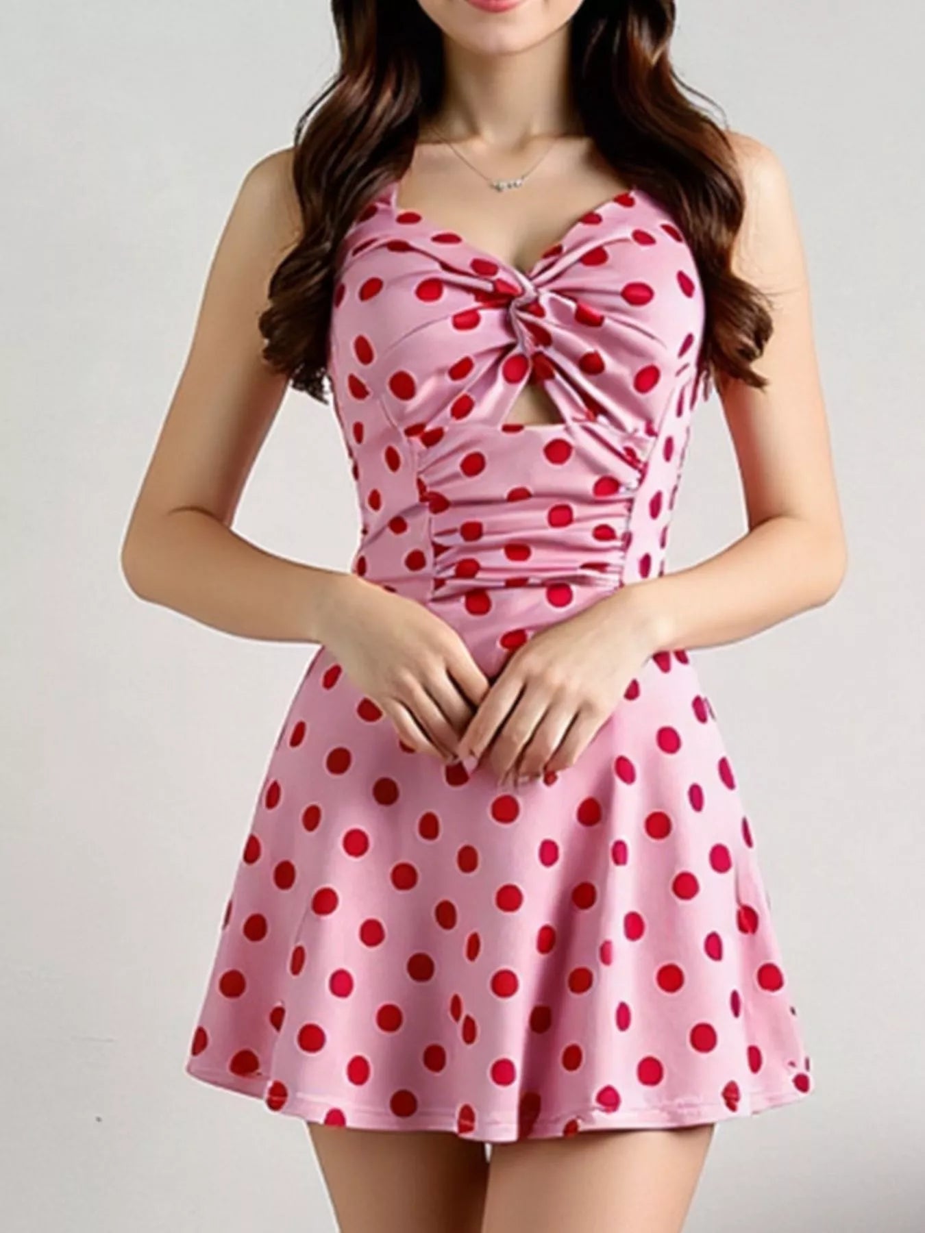 Polka Dot Halter Neck Twisted Front Mini Dress - Flip Flop Dynasty