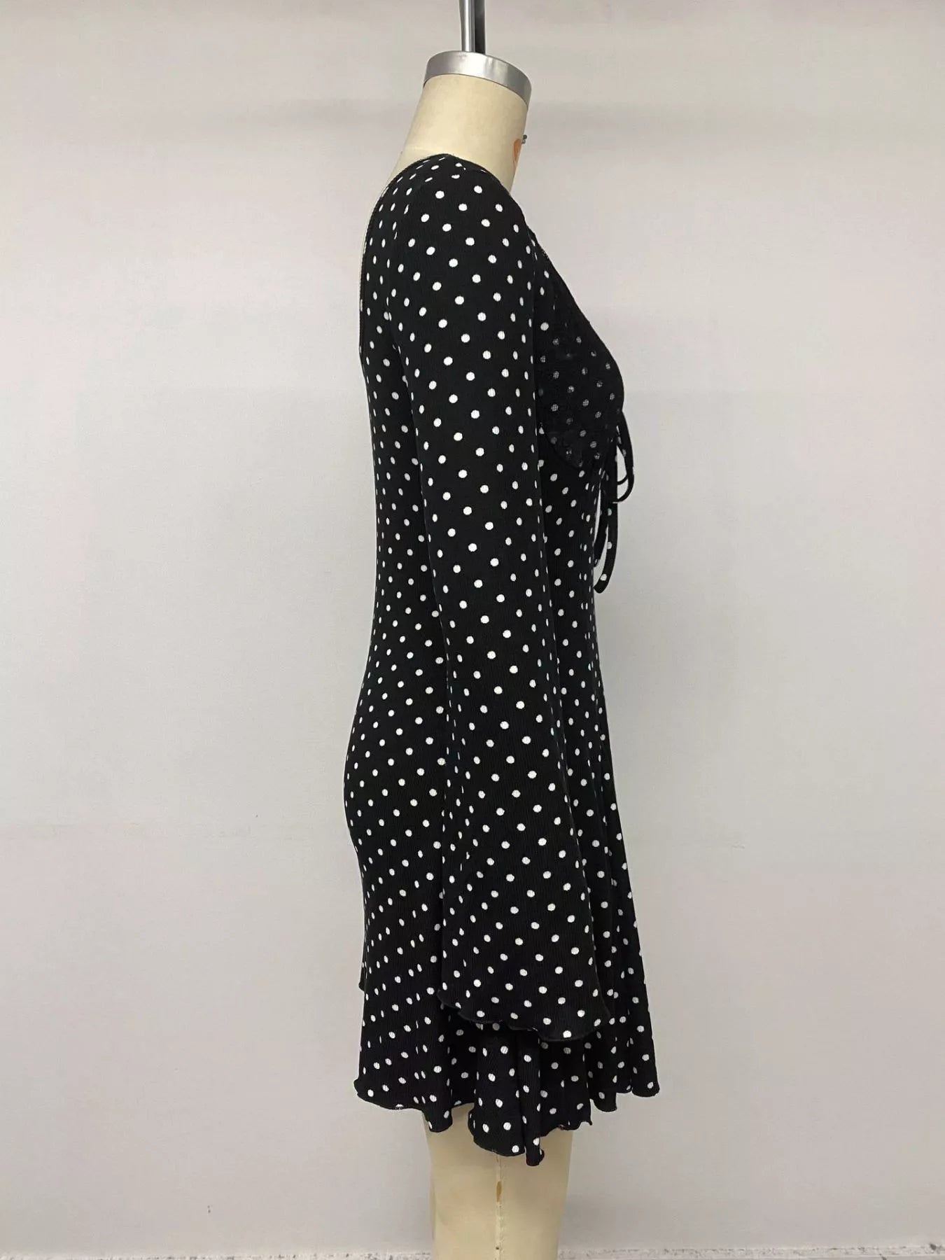 Polka Dot Lace Trimmed V-Neck Mini Dress - Flip Flop Dynasty