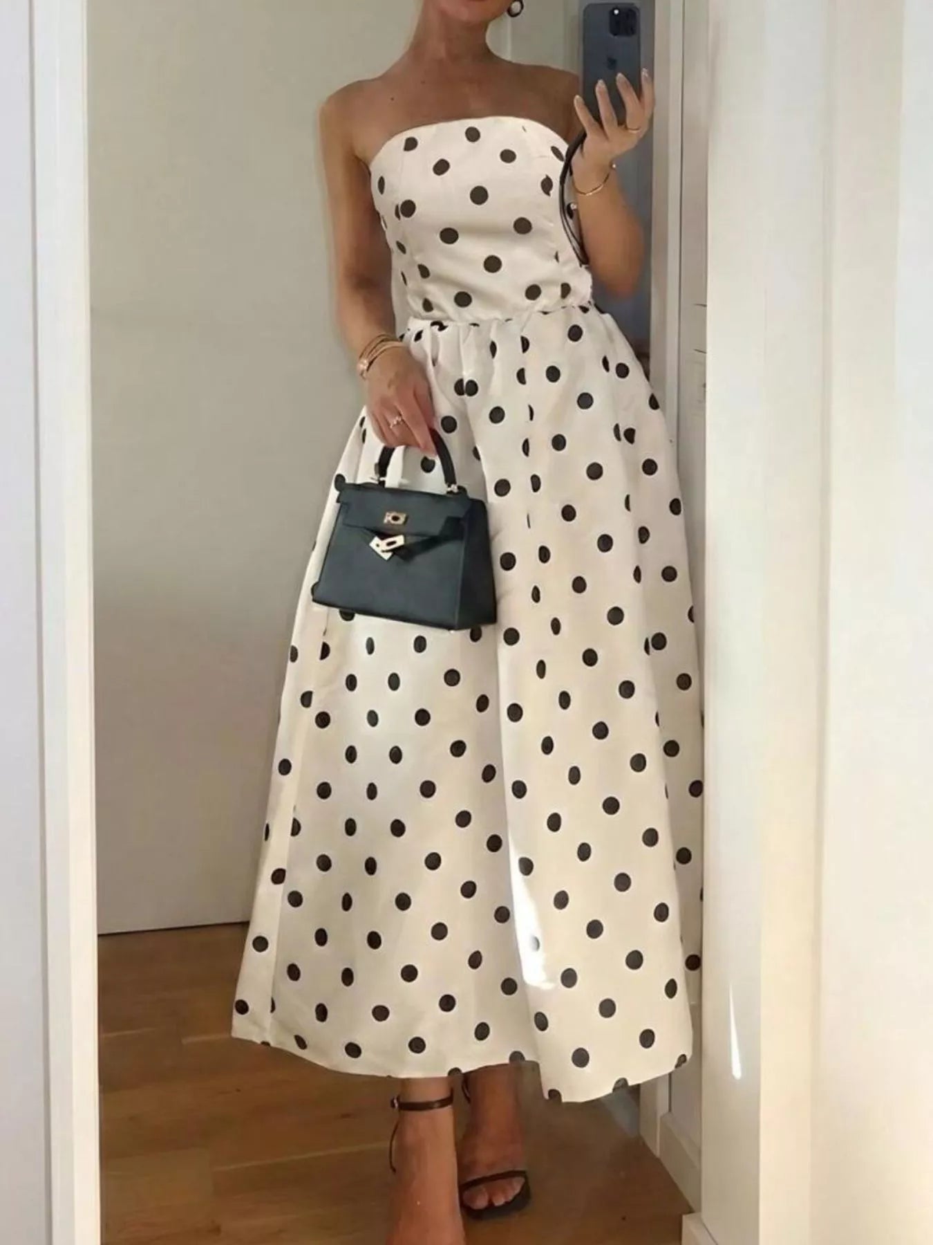 Polka Dot Strapless Midi Dress - Flip Flop Dynasty