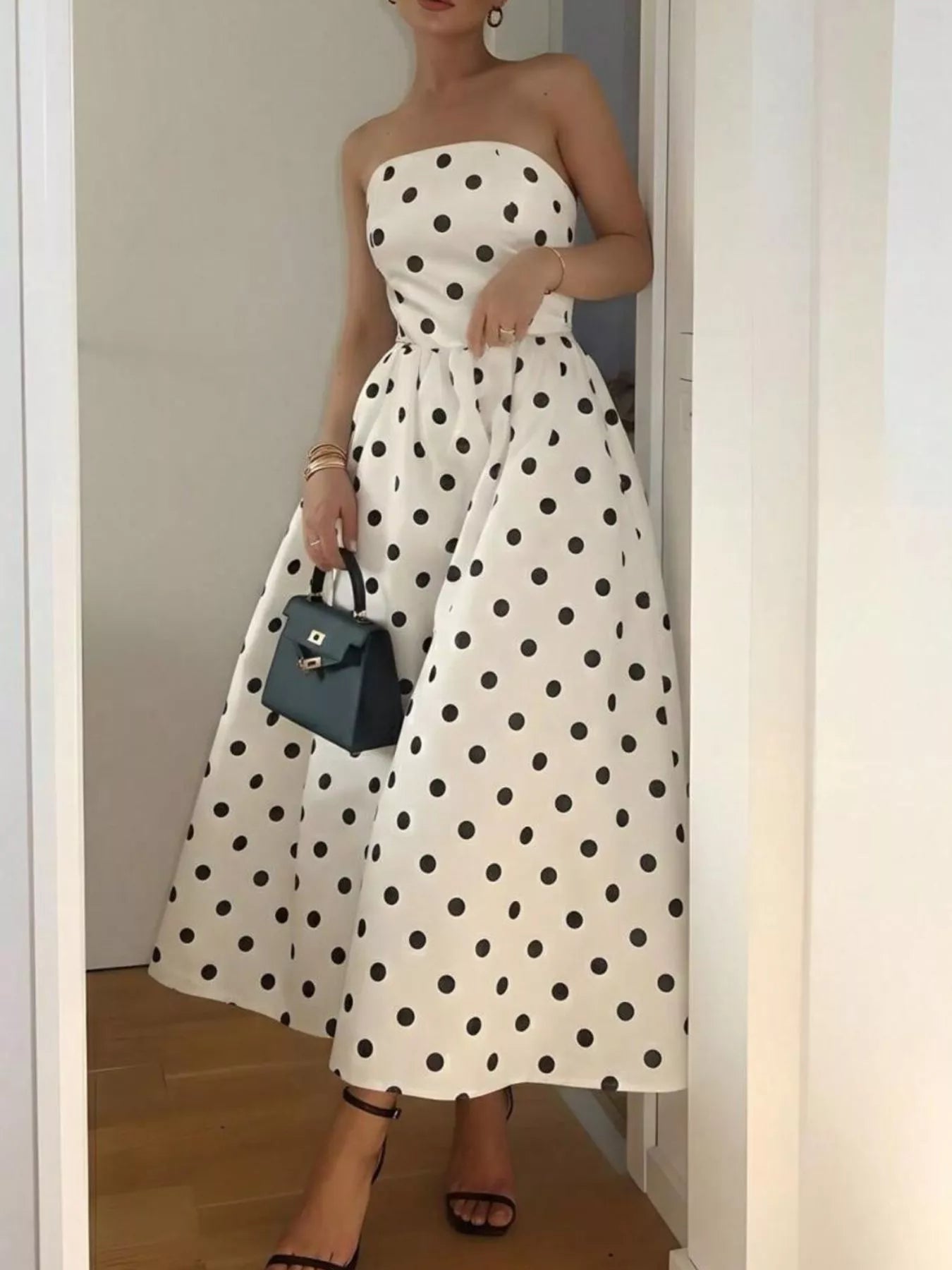 Polka Dot Strapless Midi Dress - Flip Flop Dynasty