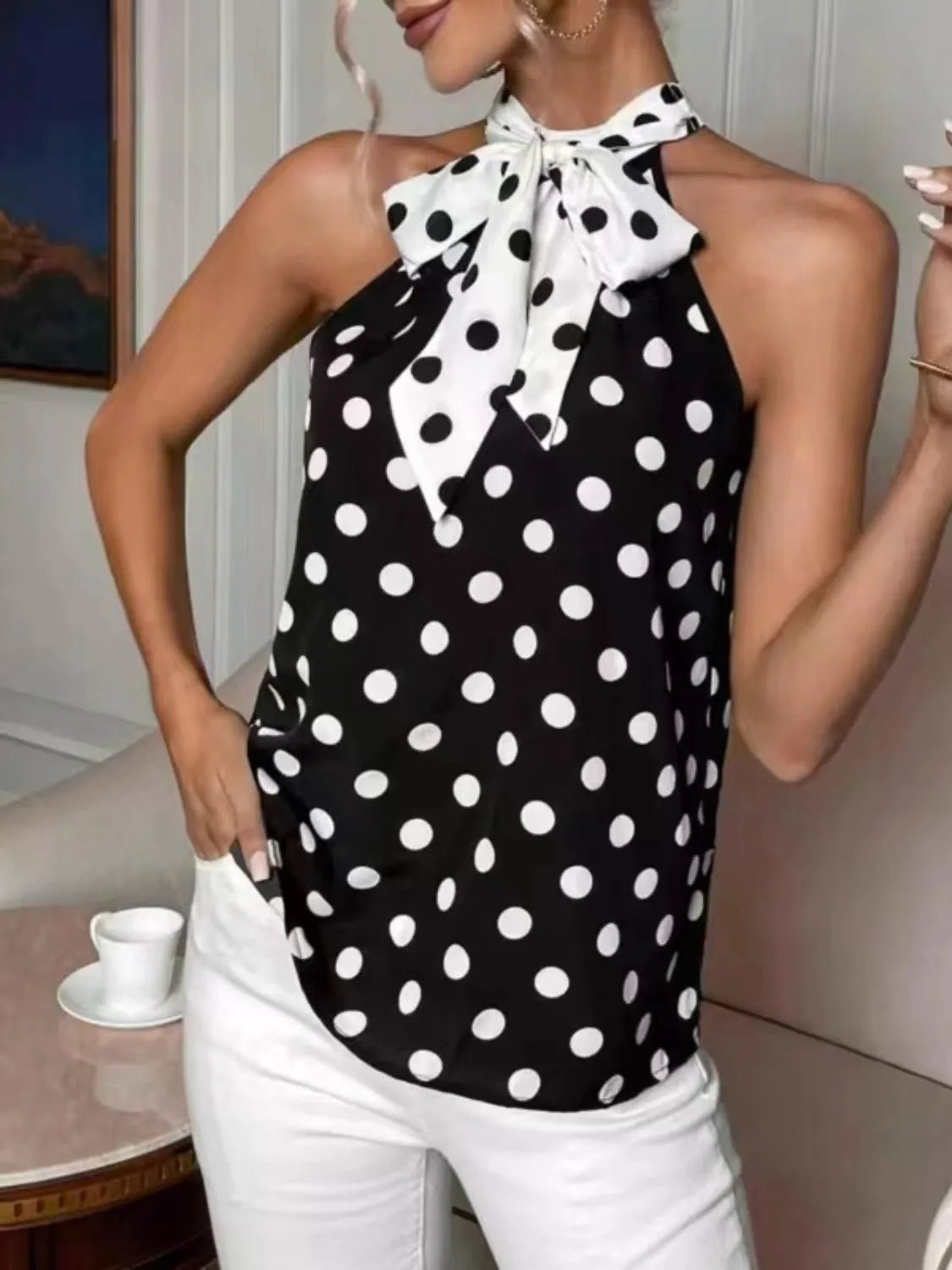 Polka Dot Tie Front Cami - Flip Flop Dynasty
