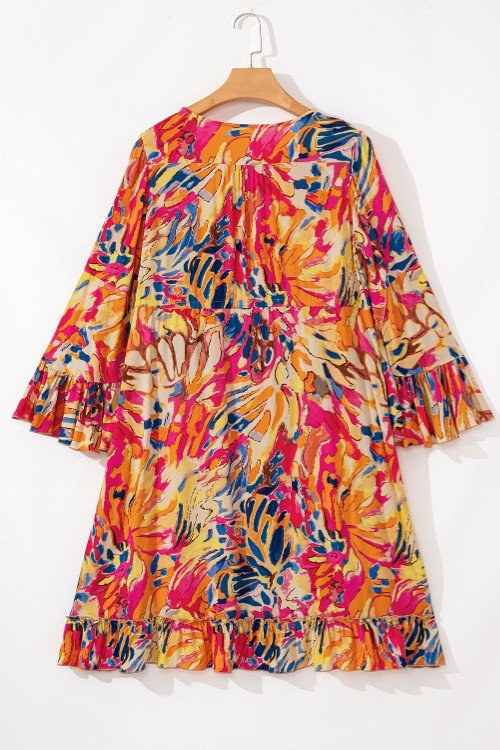 Printed Flare Sleeve Ruffled Hem Dress - Flip Flop Dynasty