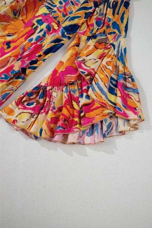 Printed Flare Sleeve Ruffled Hem Dress - Flip Flop Dynasty