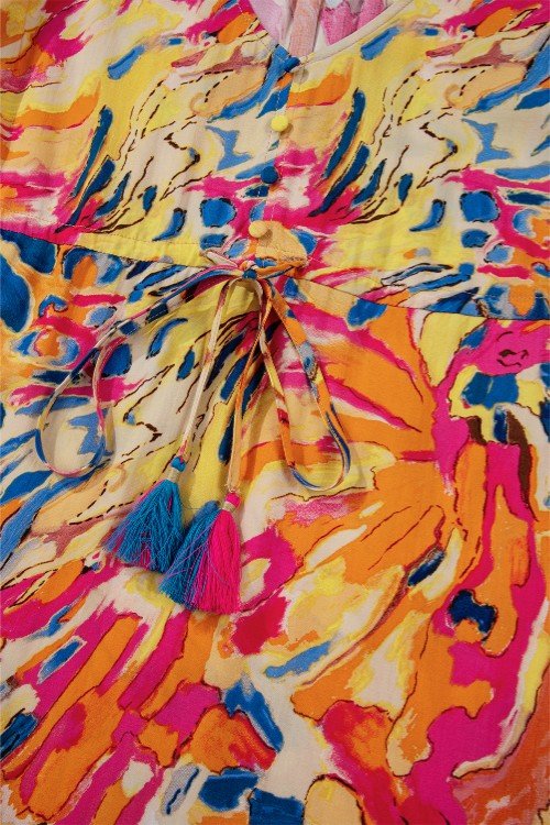 Printed Flare Sleeve Ruffled Hem Dress - Flip Flop Dynasty