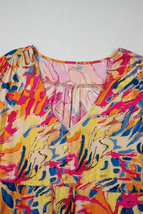 Printed Flare Sleeve Ruffled Hem Dress - Flip Flop Dynasty