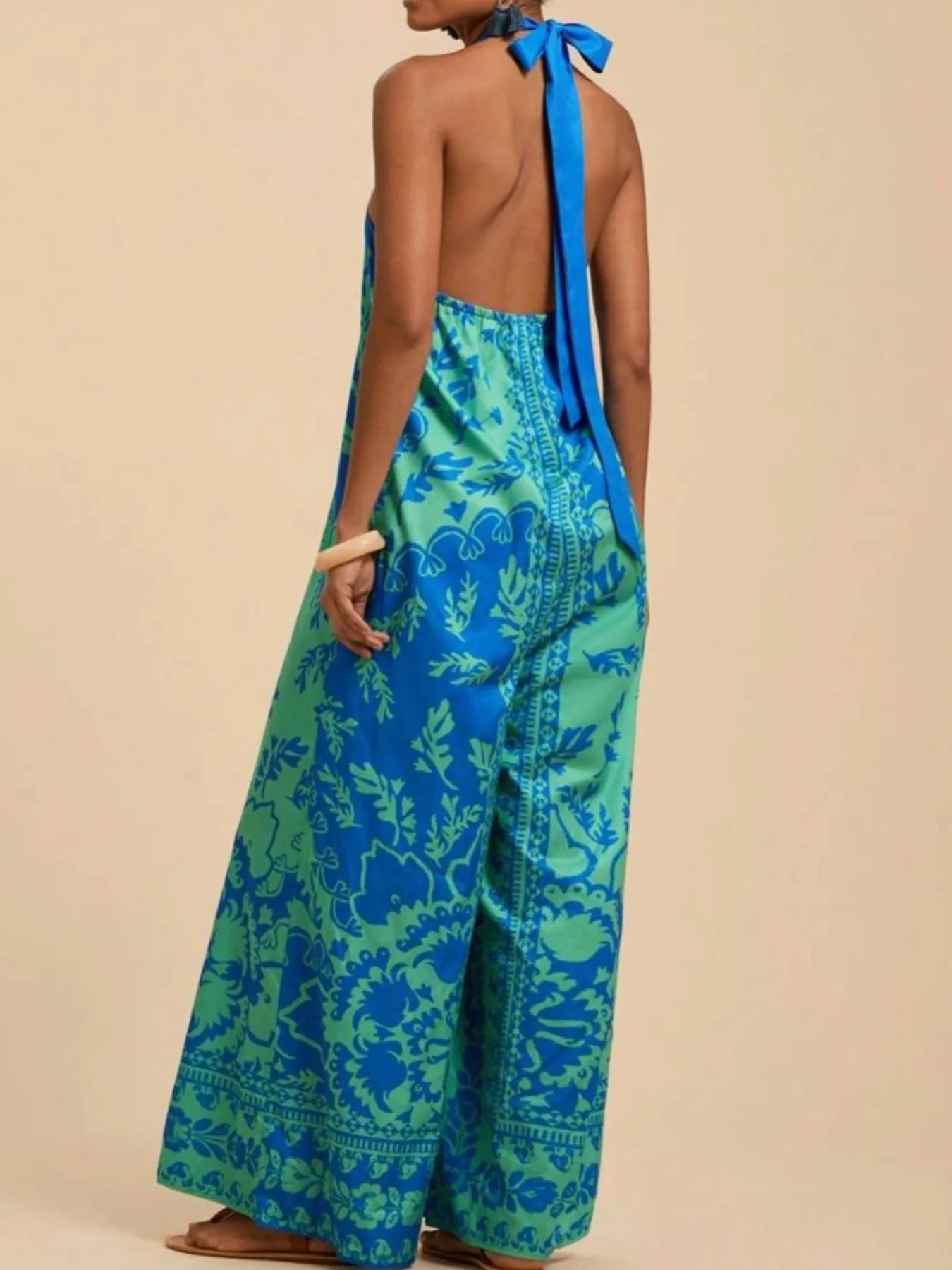 Printed Halter Wide - Leg Jumpsuit - Flip Flop Dynasty