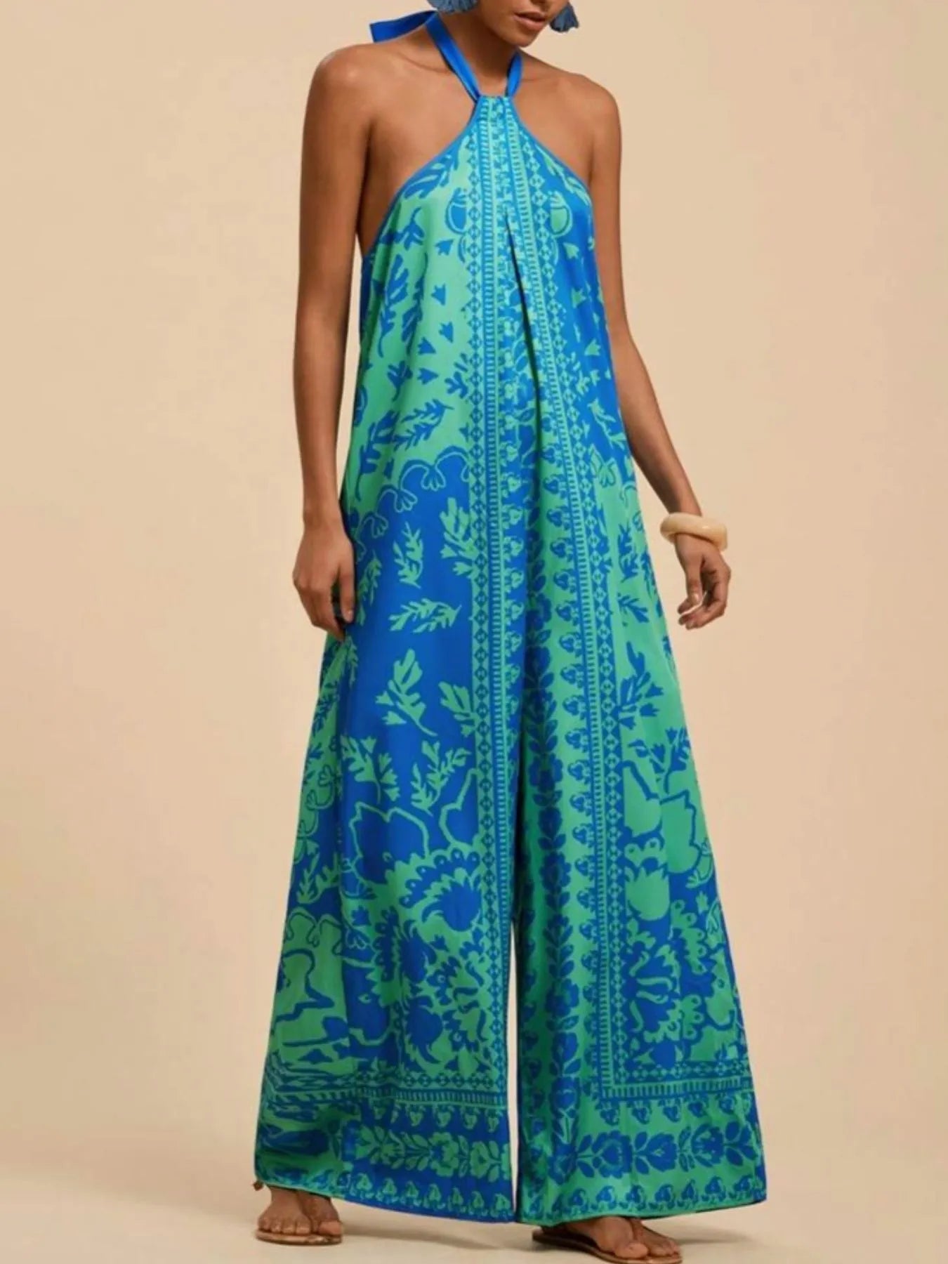 Printed Halter Wide - Leg Jumpsuit - Flip Flop Dynasty