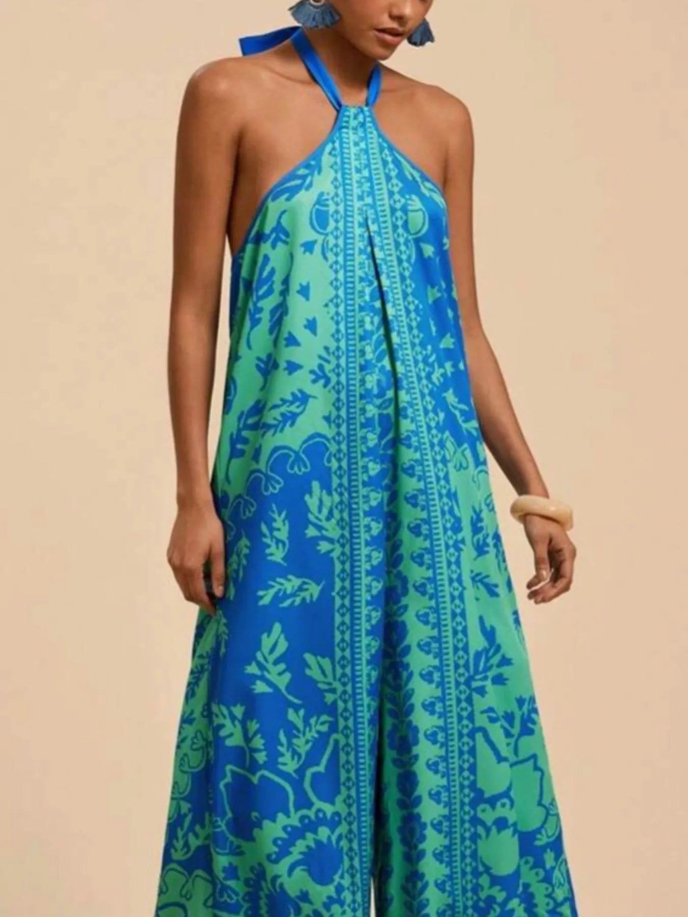 Printed Halter Wide - Leg Jumpsuit - Flip Flop Dynasty