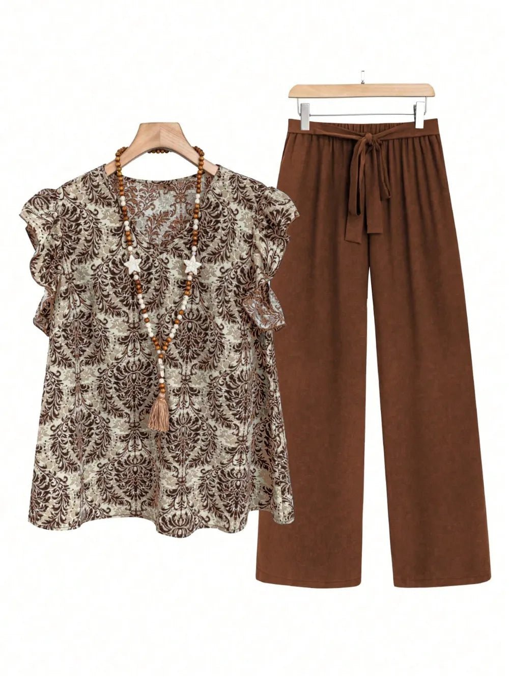 Printed Ruffled Cap Sleeve Top and Pants Set - Flip Flop Dynasty