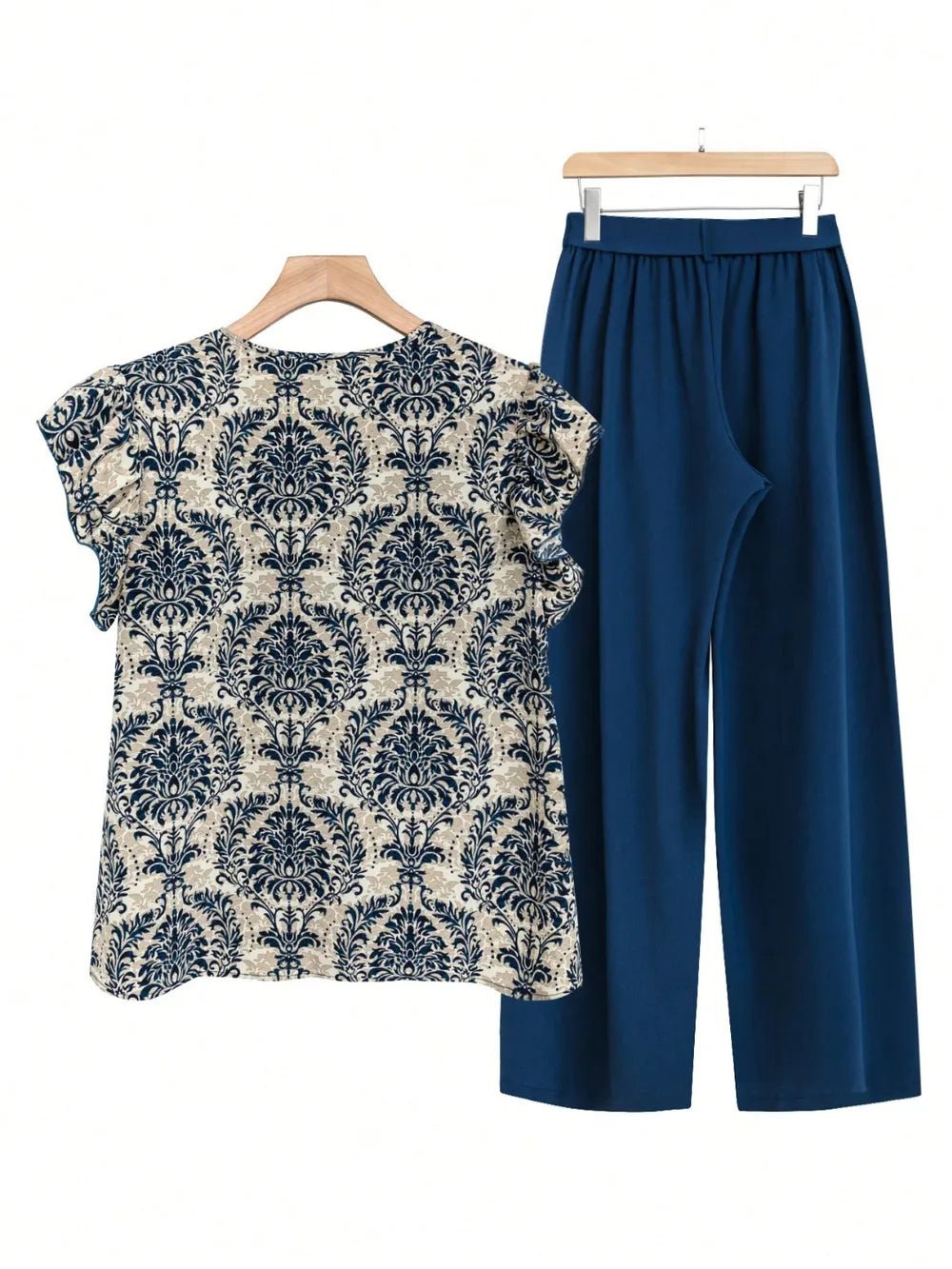 Printed Ruffled Cap Sleeve Top and Pants Set - Flip Flop Dynasty
