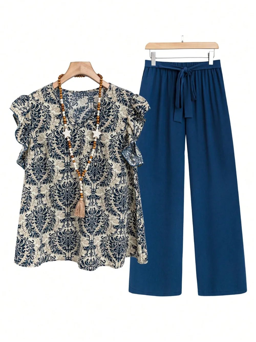 Printed Ruffled Cap Sleeve Top and Pants Set - Flip Flop Dynasty