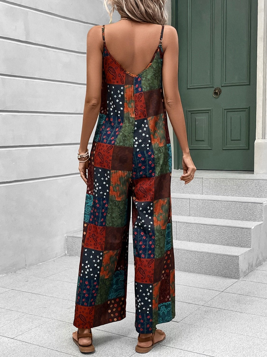 Printed Scoop Neck Spaghetti Strap Jumpsuit - Flip Flop Dynasty