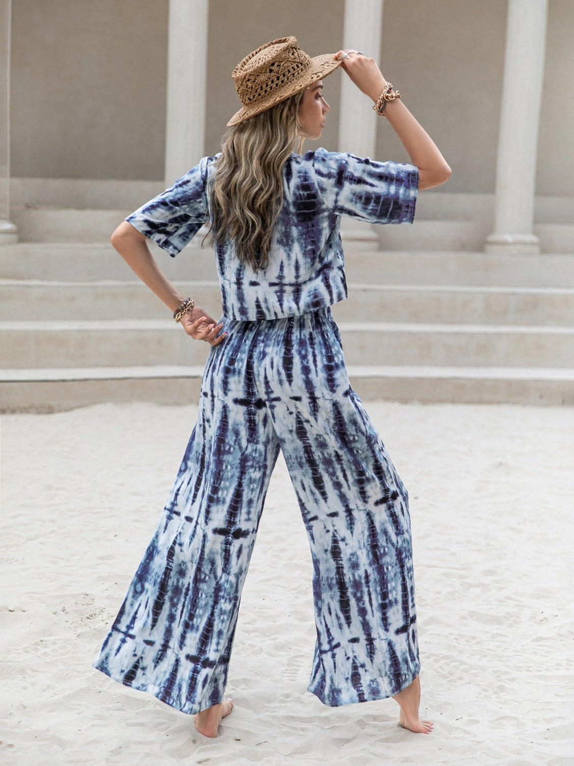 Printed Short Sleeve Shirt and Pants Set - Flip Flop Dynasty