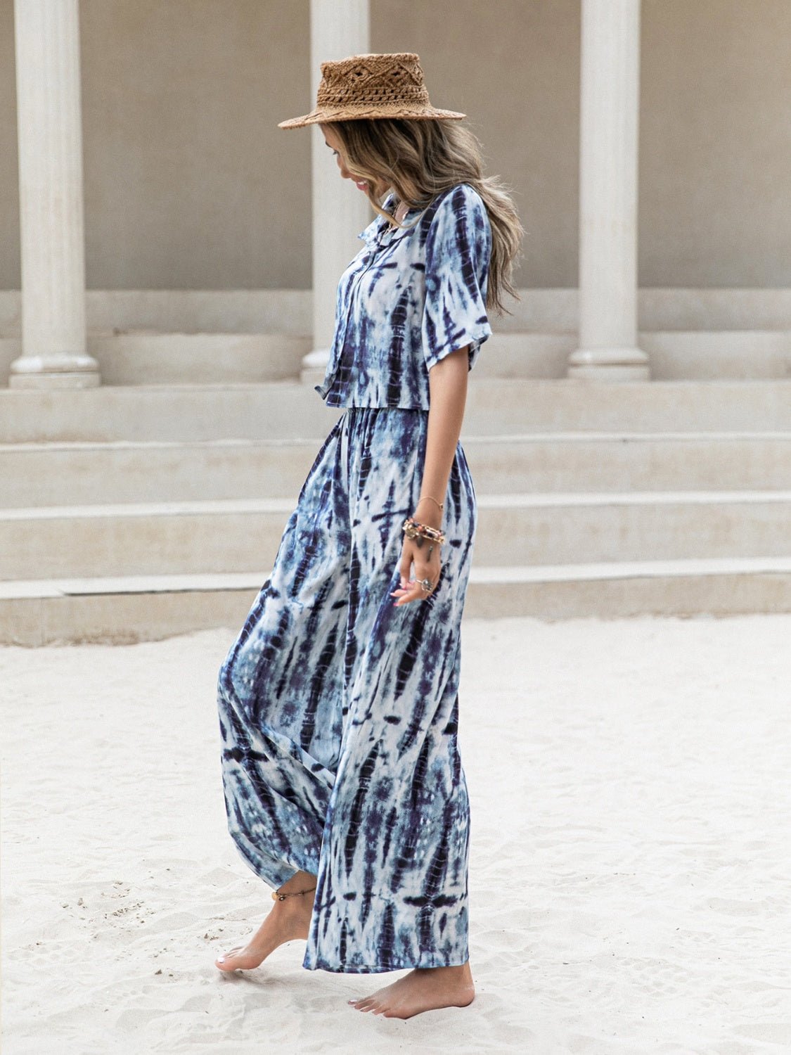 Printed Short Sleeve Shirt and Pants Set - Flip Flop Dynasty