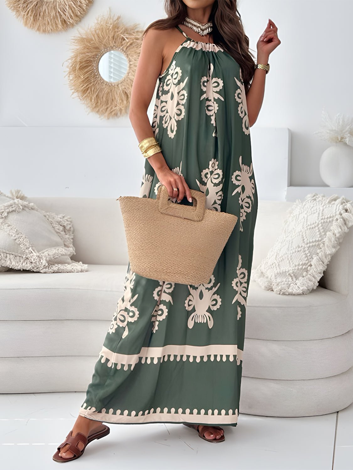 Printed Spaghetti Strap Sleeveless Maxi Dress - Flip Flop Dynasty