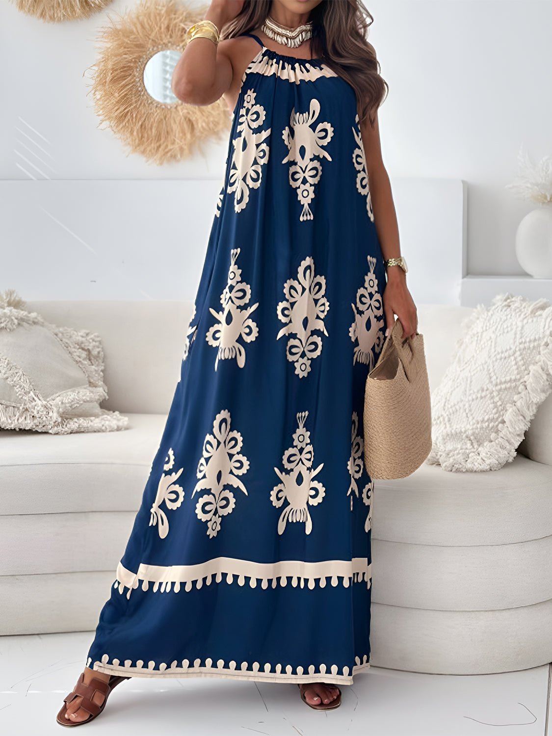 Printed Spaghetti Strap Sleeveless Maxi Dress - Flip Flop Dynasty