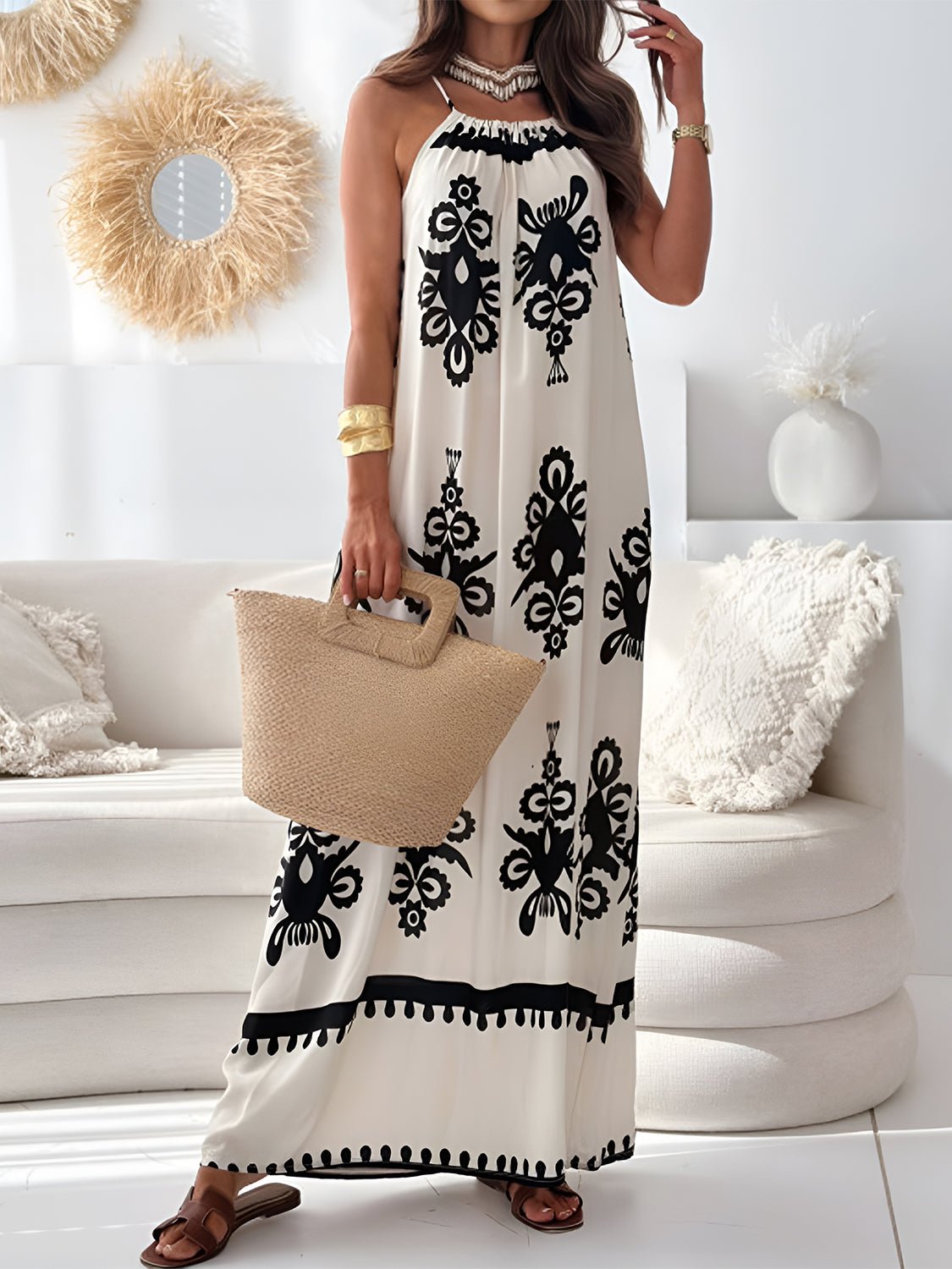 Printed Spaghetti Strap Sleeveless Maxi Dress - Flip Flop Dynasty