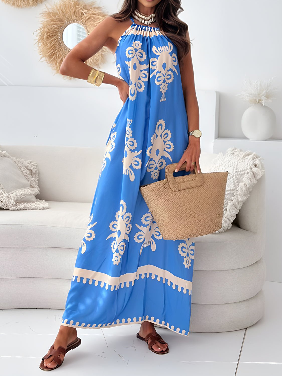 Printed Spaghetti Strap Sleeveless Maxi Dress - Flip Flop Dynasty