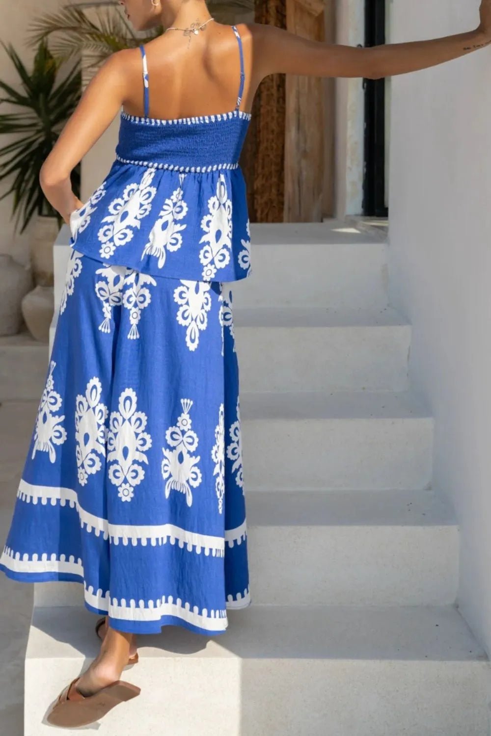 Printed Square Neck Cami and Wide Leg Pants Set - Flip Flop Dynasty