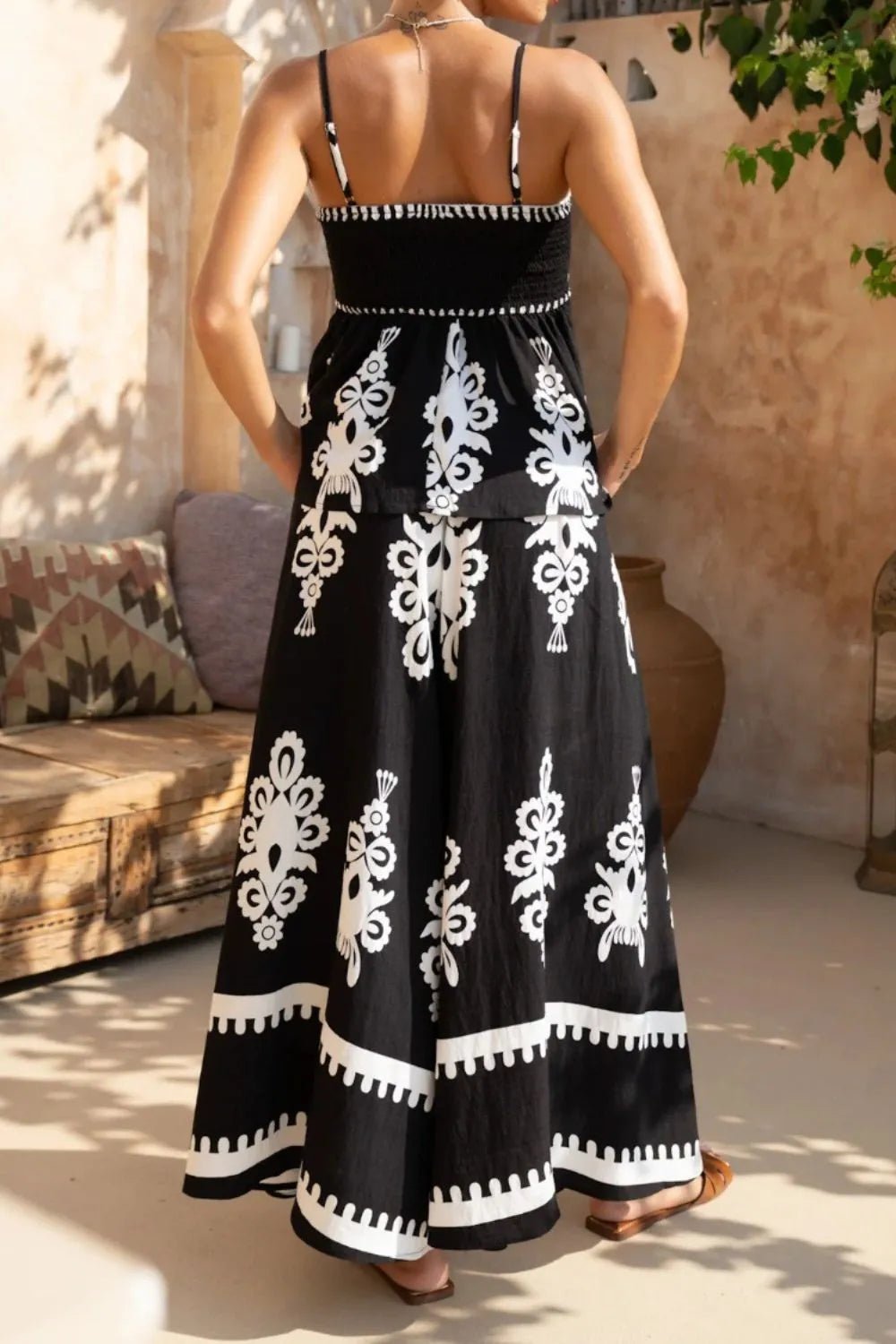 Printed Square Neck Cami and Wide Leg Pants Set - Flip Flop Dynasty