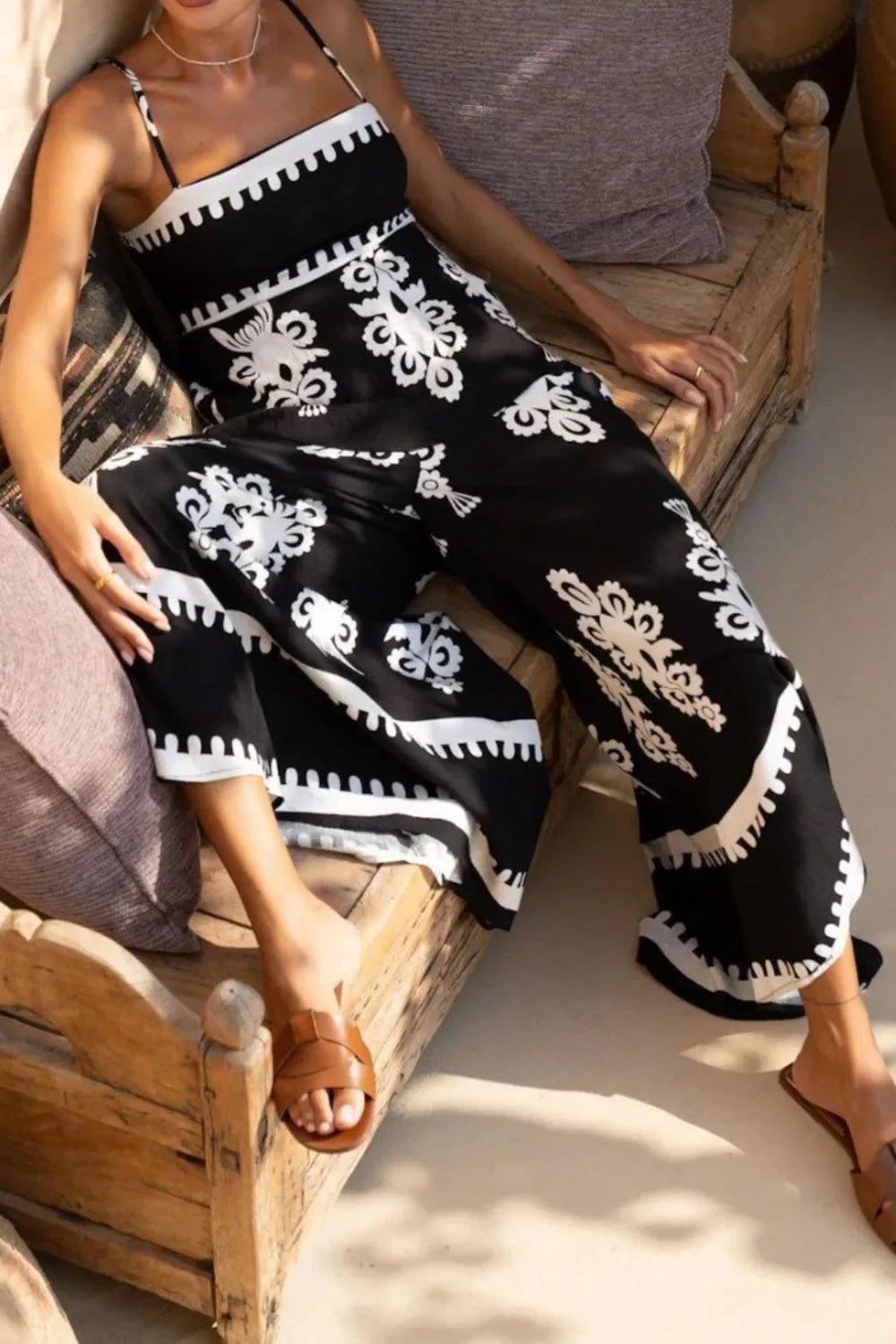 Printed Square Neck Cami and Wide Leg Pants Set - Flip Flop Dynasty