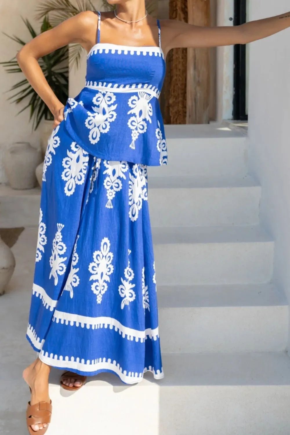 Printed Square Neck Cami and Wide Leg Pants Set - Flip Flop Dynasty