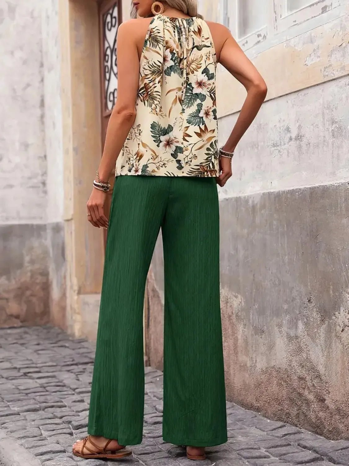 Printed Tank Top and Wide Leg Pants Set - Flip Flop Dynasty