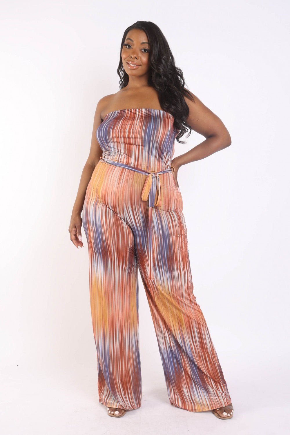 Printed Tube Jumpsuit With Self Belt - Flip Flop Dynasty