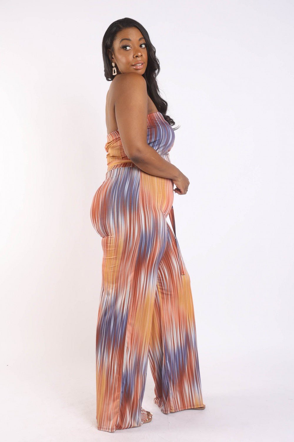 Printed Tube Jumpsuit With Self Belt - Flip Flop Dynasty
