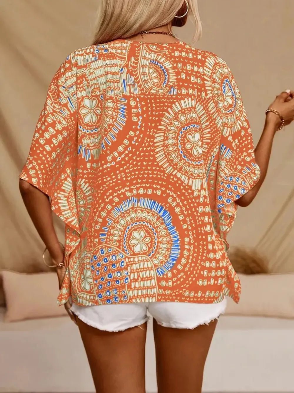 Printed V - Neck Half Sleeve Top - Flip Flop Dynasty