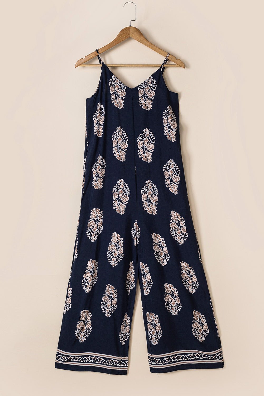 Printed V - Neck Sleeveless Jumpsuit - Flip Flop Dynasty