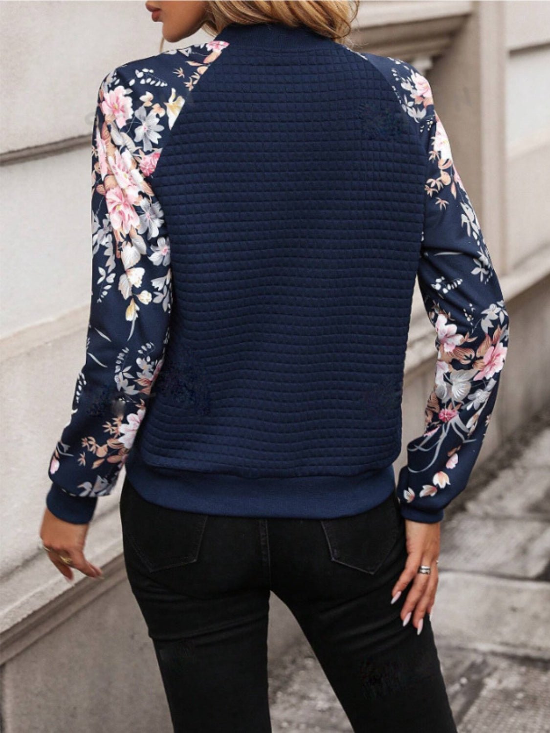 Printed Zip Up Long Sleeve Jacket - Flip Flop Dynasty
