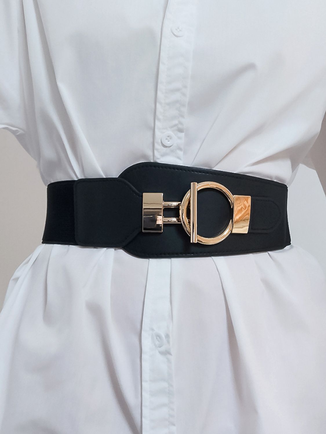 PU Elastic Wide Belt with Alloy Buckle - Flip Flop Dynasty